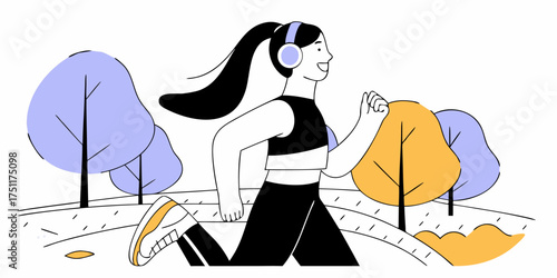 Woman Jogging Illustration Vector Design Running In The Park Outdoor Training Wellness