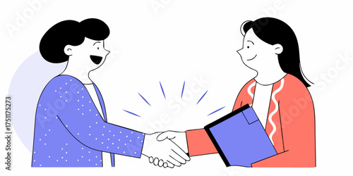 Deal Partnership Handshake Negotiation Two Women Meeting Business Agreement Handshake