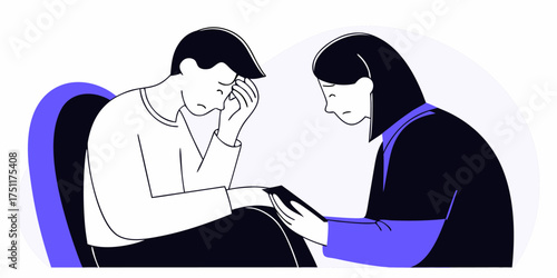 Counseling Session Vector Illustration Showing Support, Therapy, Mental Health Care