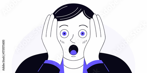 Surprised Man Hands on Face Illustration Vector in Modern Flat Style