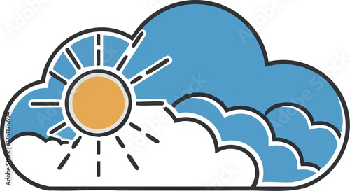 Simple cartoon illustration of a sun partially hidden behind a cloud