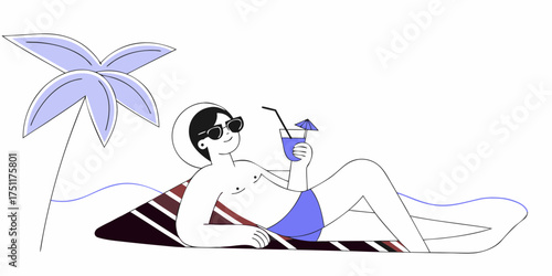 Summer Beach Vacation Escape Palm Tree Drink Enjoying Sunbathing