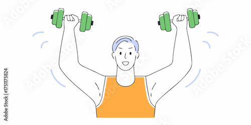 Man Lifting Green Dumbbells Training Exercise Strength Building Activity