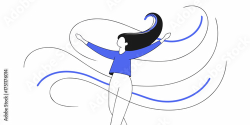 Person Experiencing Freedom with Flowing Hair Open Arms Feeling Joyful Harmony in a Wind Stream