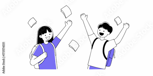 Students Throwing Papers in the Air, Celebrating Education Success