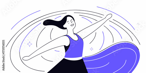 Woman Enjoying Freedom with Open Arms and Happiness Dancing and Smiling in Joyful Celebration