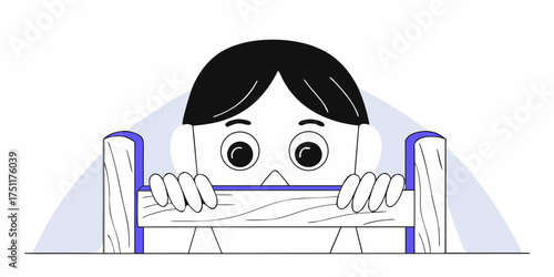 Curious Child Peeking Over Fence Watching the Outside World and Exploring the Surroundings
