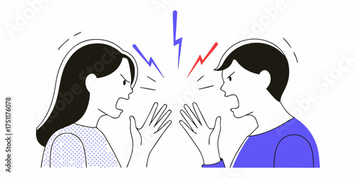 Heated Argument Illustration Frustrated Couple Fight Dispute Disagreement Shouting Vector