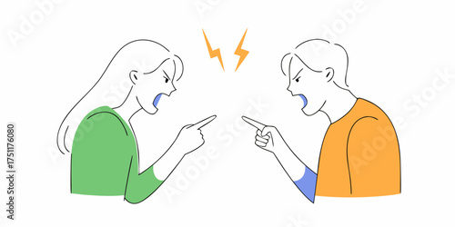 Angry Couple Arguing Conflict Dispute Aggression Stress Fight Quarrel Frustration Vector