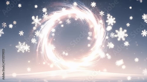 A Magical Christmas Portal Swirling with Glowing Snowflakes in a Winter Wonderland