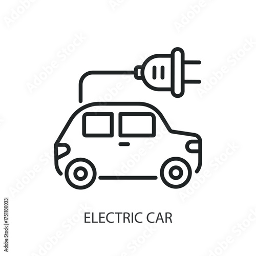 Electric car thin line vector icons.