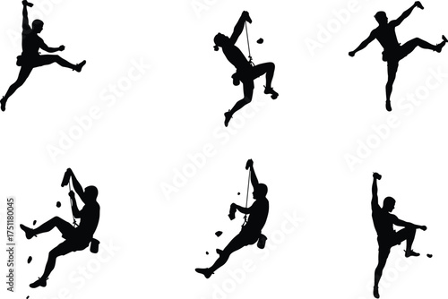 Rock, climber, silhouette, climbing, sport, athlete, adventure, mountain, action, motion, rope, fitness, lifestyle, performance, energy, training, extreme, outdoor, strength, illustration