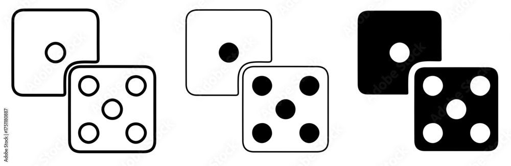 Fototapeta premium Dice Icons Set – Collection of Vector Gambling Cubes in Simple Black Outline Design