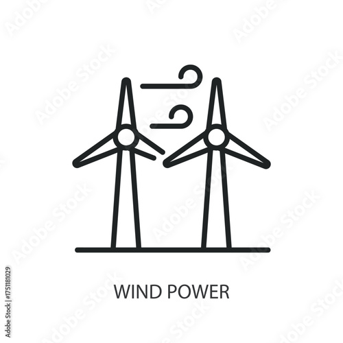 Wind power thin line vector icons.