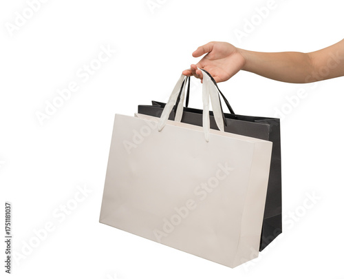 Wallpaper Mural Hand holding shopping bags isolated on transparent.	 Torontodigital.ca
