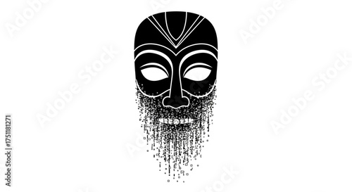 Monochromatic graphic of an ancient, stylized mask with a textured beard. This design symbolizes cultural heritage, ancestral wisdom, and enduring tradition