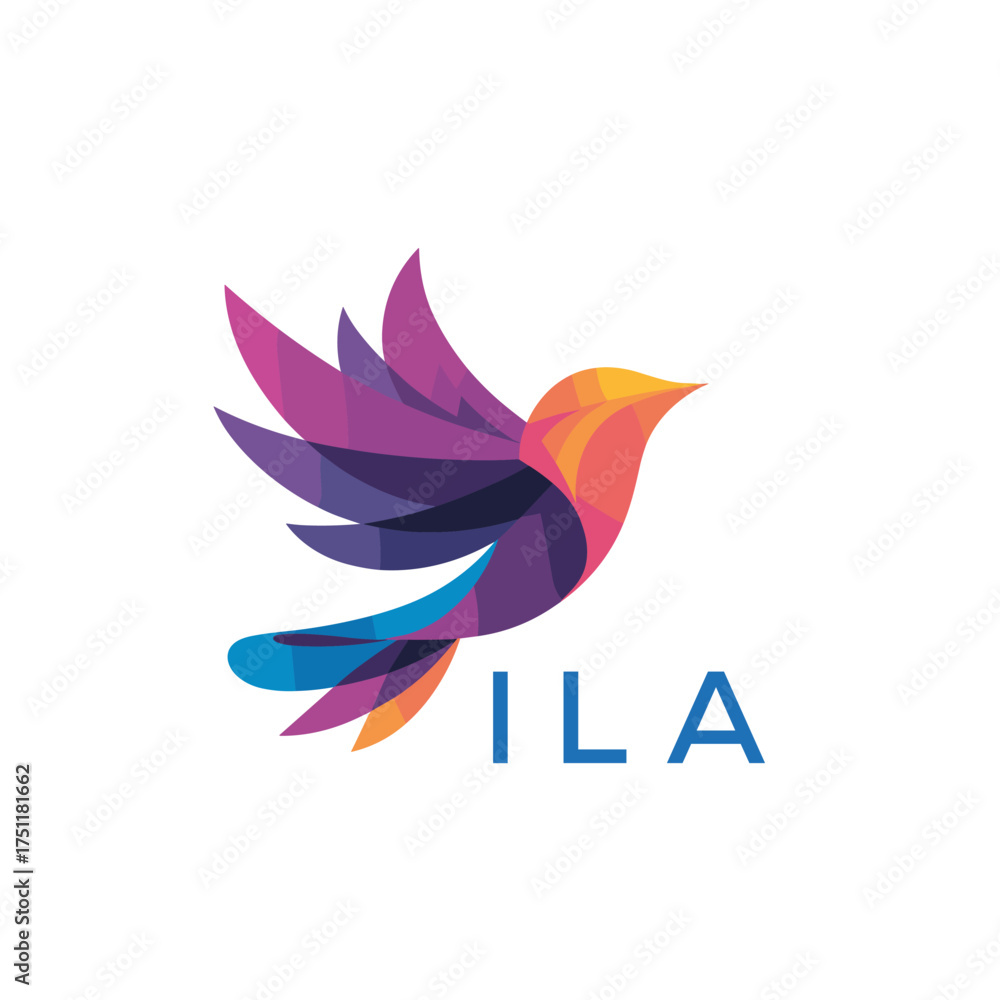 Obraz premium “Colorful Abstract Bird Logo Design – ILA Later Logo, Modern Geometric Vector Illustration” 
