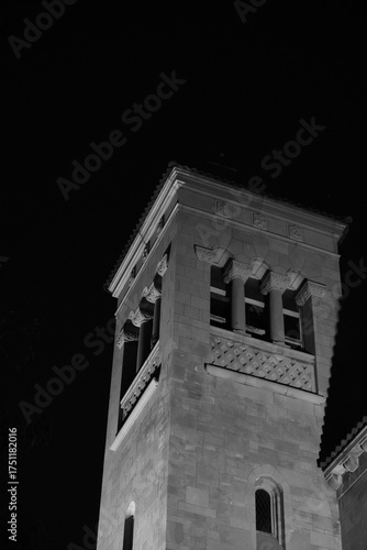 Church Tower at Night in Black and White