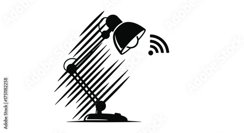 Modern desk lamp emits a wireless signal, symbolizing smart technology and connectivity