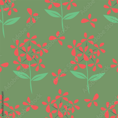 Floral botanical vector texture pattern with flowers and leaves. Seamless pattern can be used for wallpaper, pattern fills, web page background, surface textures.
