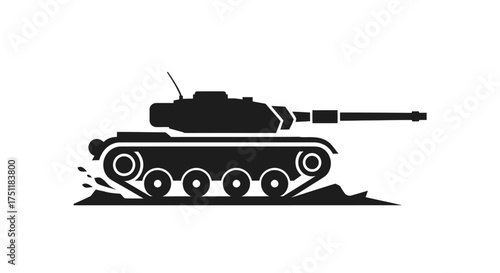 Powerful military battle tank silhouette vector graphic.