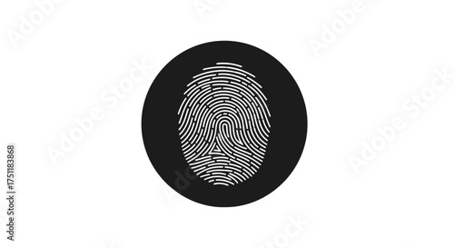 Detailed Fingerprint Inside Black Circle Security Concept.