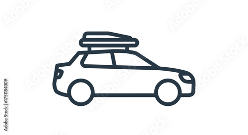 Outlined SUV Car with Roof Cargo Carrier Side View.