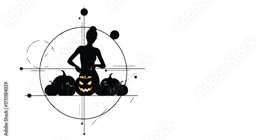 Silhouette of a person carving a glowing jack-o'-lantern for Halloween