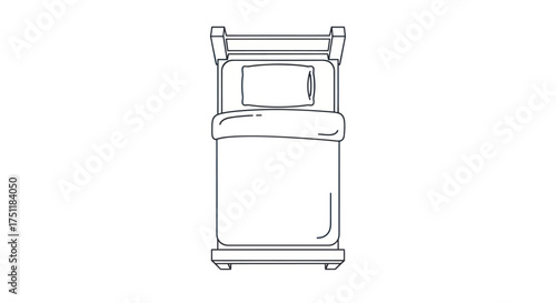 Top-down view of a simple unmade bed with a pillow and blanket.