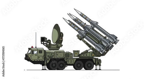 Mobile Missile Launcher System with Radar Ready to Launch.