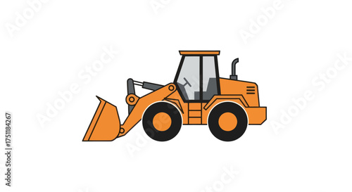 Orange Front-End Loader Construction Vehicle Illustration.