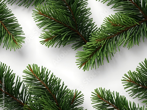 Wallpaper Mural Flat lay of natural green pine branches arranged on a white surface. Ideal for Christmas cards, minimal design, eco-style branding, festive background, and seasonal product photography Torontodigital.ca