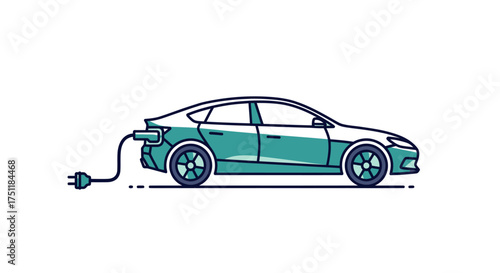 Modern Electric Car Charging with Plug Icon Illustration.