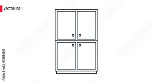 Simple Line Art Drawing of a Four-Door Storage Cabinet.
