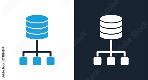 Database server icon with data storage network connections and database management system - Line and glyph solid icon and logo templete