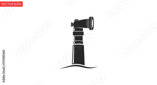 Minimalist black icon of a lighthouse combined with a telescope for observation and guidance.