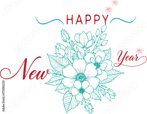 Happy New Year Elegant Floral Greeting