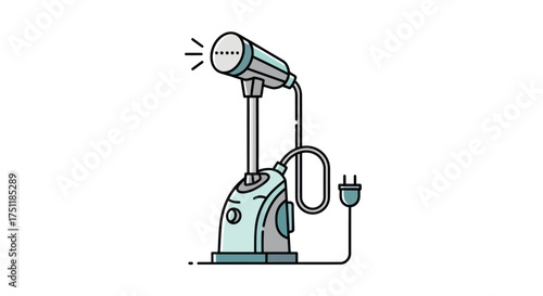 Modern Portable Garment Steamer with Flexible Hose and Plug.