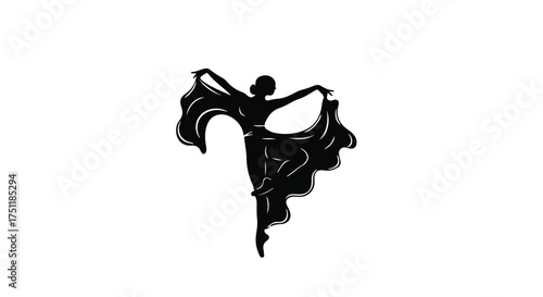 Graceful silhouette of a flamenco dancer in motion with flowing skirt.
