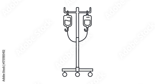 IV Drip Stand with Two Bags Medical Infusion Equipment Outline.