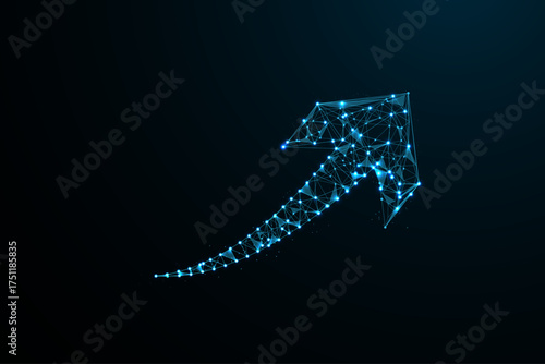 A polygonal wireframe arrow ascends diagonally from the lower left toward the upper right, representing growth and success.