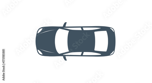 Top-down view of a dark blue sedan car with white windows.