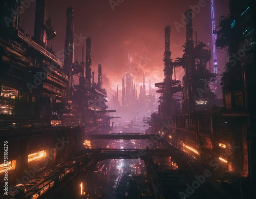 Dystopian megastructure world with orbital cage creating expansive visual effects for science fiction illustrations or futuristic design projects with detailed mechanical structures