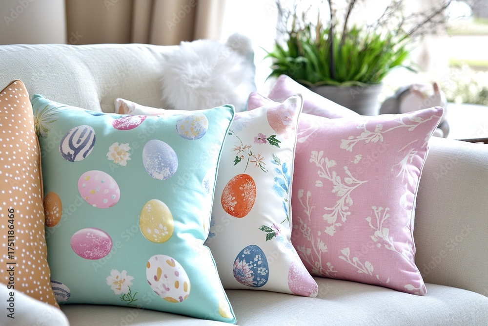 Obraz premium luxury Place Easter-themed throw pillows on your couches or chairs to add a pop of color and fun