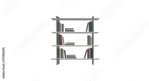 Modern Minimalist Four-Shelf Bookshelf with Various Books.