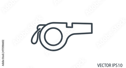 Simple Line Art Icon of a Sports Referee Whistle with Lanyard.