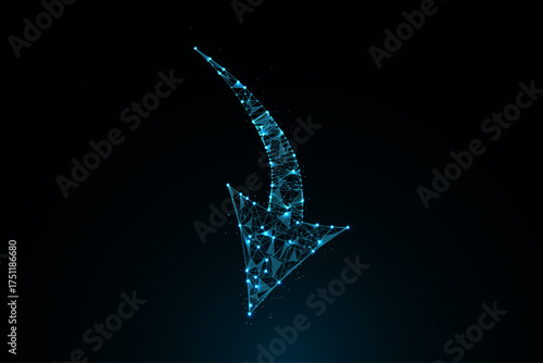 A polygonal wireframe arrow ascends diagonally from the lower left toward the upper right, representing growth and success.