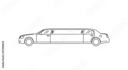 Sleek outline drawing of a classic stretch limousine side view.