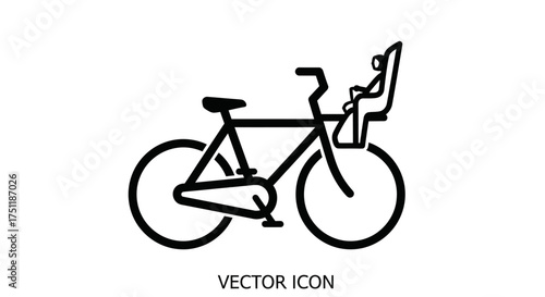Black Bicycle Icon with Child Seat Vector Illustration.