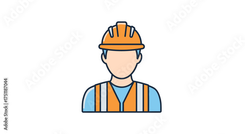 Construction Worker Icon with Orange Hard Hat and Vest.